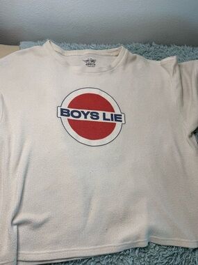 Boys Lie Cream Short Sleeve Tee with Red Logo